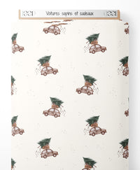 Tissu - Voitures sapins et cadeaux