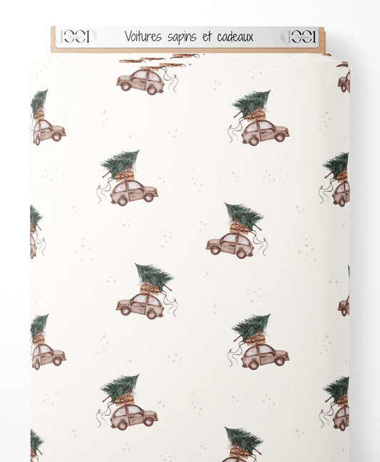 Tissu - Voitures sapins et cadeaux