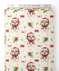 Tissu - Chiot Noel fond creme
