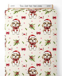 Tissu - Chiot Noel fond creme