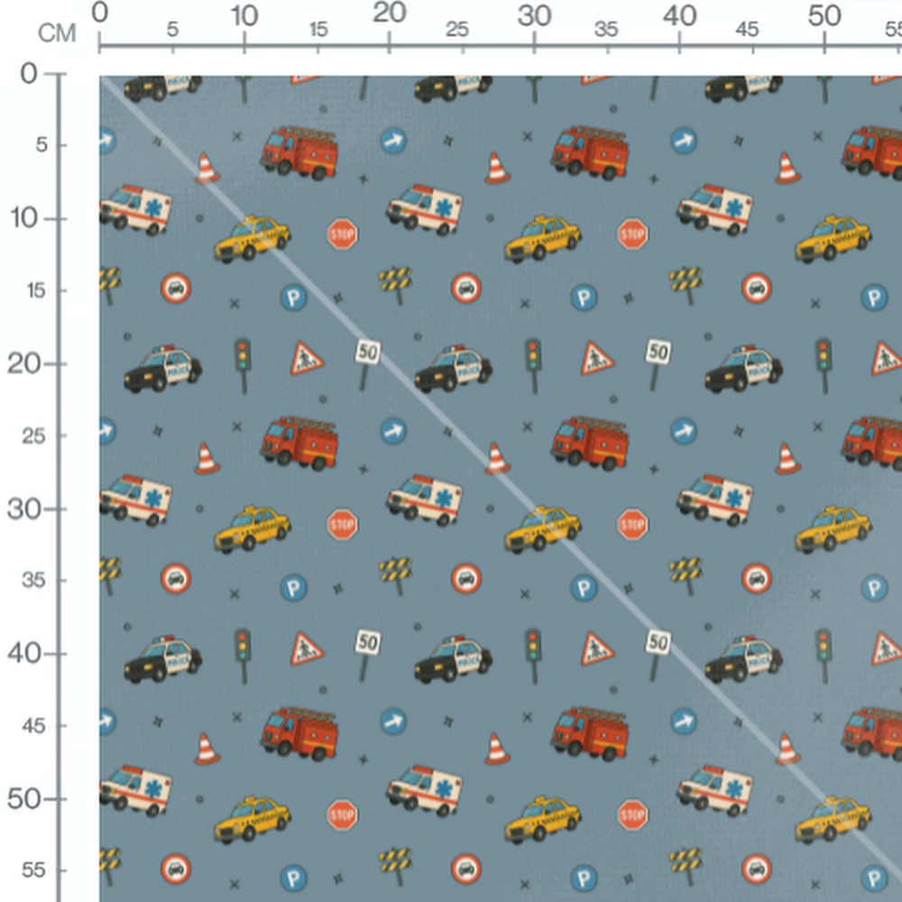 Tissu - Véhicules d'urgence sur bleu