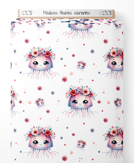 Tissu - Méduses fleuries souriantes
