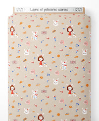 Tissu - Lapins et pâtisseries colorées