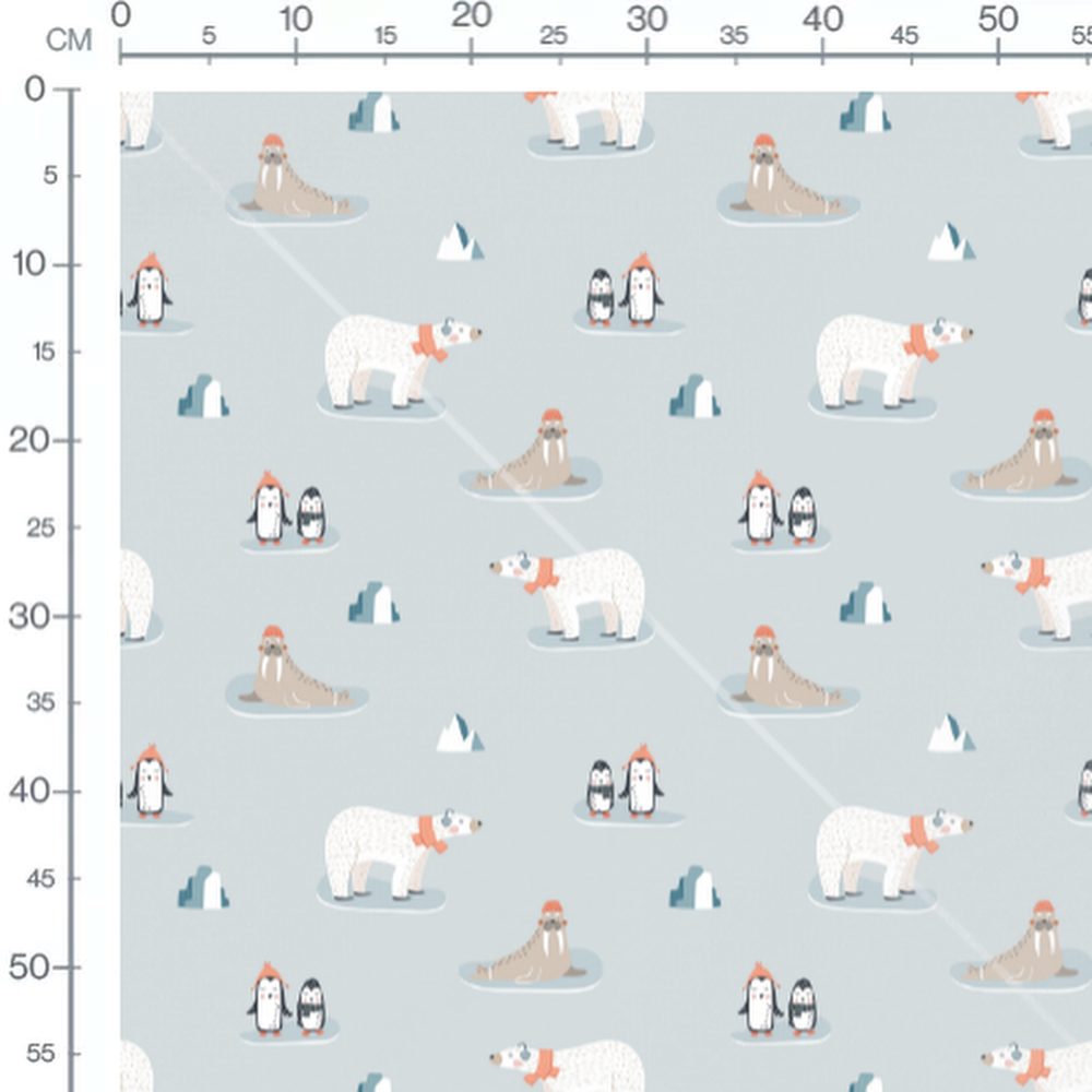 Tissu - Ours et pingouins en bleu