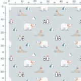 Tissu - Ours et pingouins en bleu