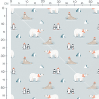 Tissu - Ours et pingouins en bleu