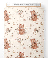Tissu - Renards bruns et fleurs crème