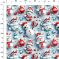 Tissu - bonhommes de neige et boules rouges 3D
