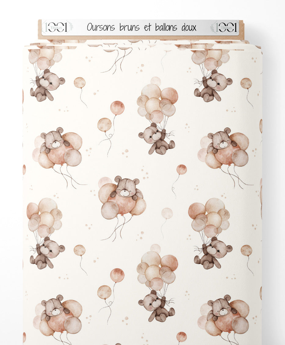 Tissu - Oursons bruns et ballons doux