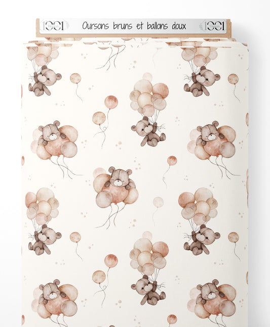 Tissu - Oursons bruns et ballons doux