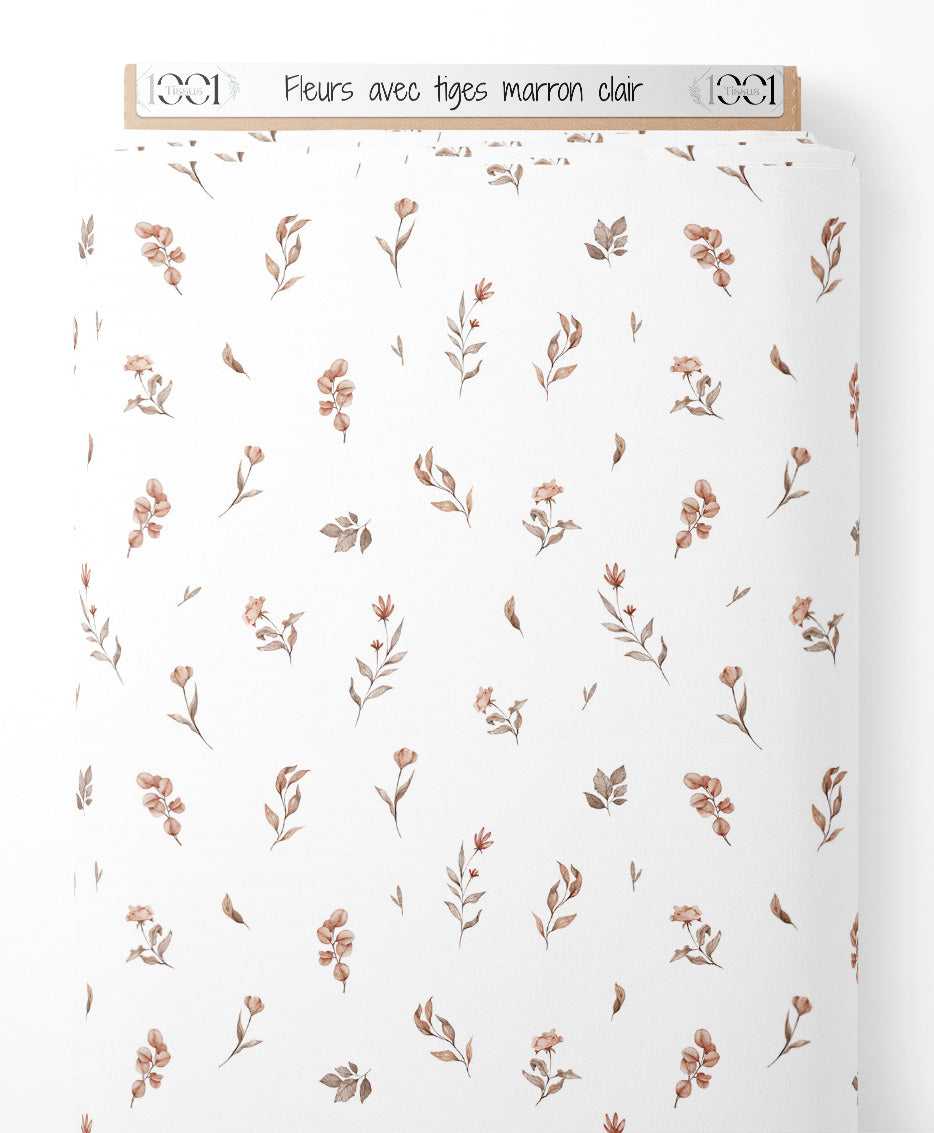 Tissu - Fleurs avec tiges marron clair