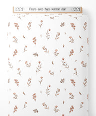 Tissu - Fleurs avec tiges marron clair