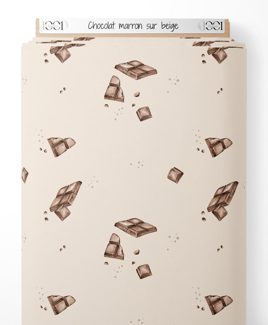 Tissu - Chocolat marron sur beige