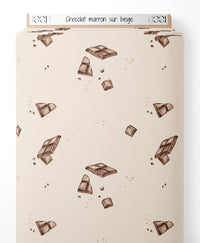 Tissu - Chocolat marron sur beige