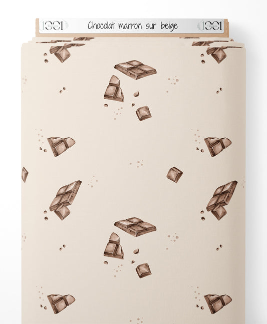 Tissu - Chocolat marron sur beige