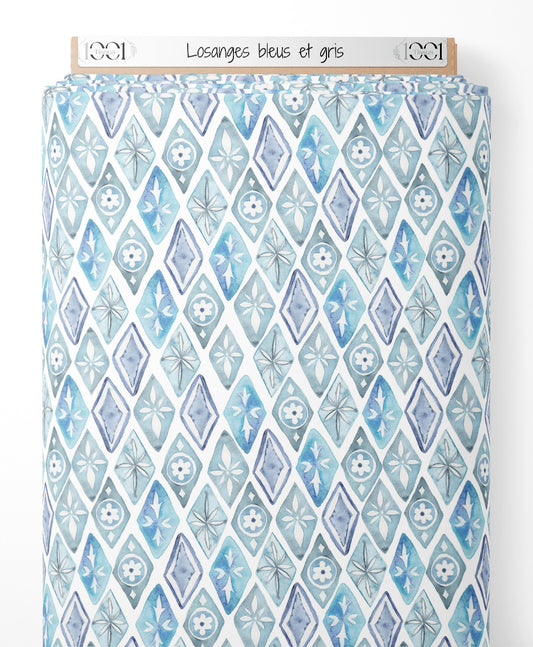 Tissu - Losanges bleus et gris