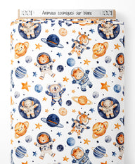 Tissu - Animaux cosmiques sur blanc