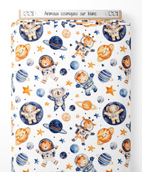Tissu - Animaux cosmiques sur blanc