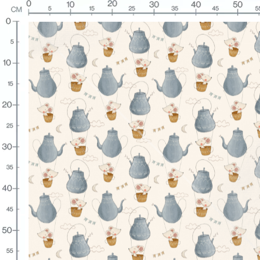 Tissu - Souris et théières volantes