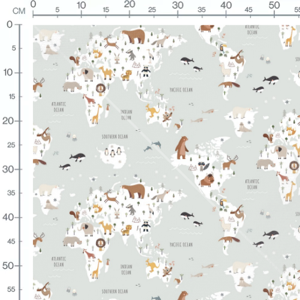 Tissu - Animaux sur carte géographique