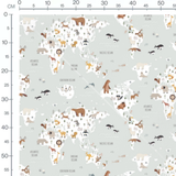 Tissu - Animaux sur carte géographique