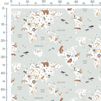 Tissu - Animaux sur carte géographique