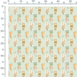 Tissu - Oursons et fleurs sur fond vert