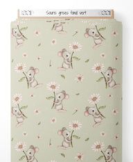 Tissu - Souris grises sur fond vert