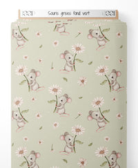 Tissu - Souris grises sur fond vert
