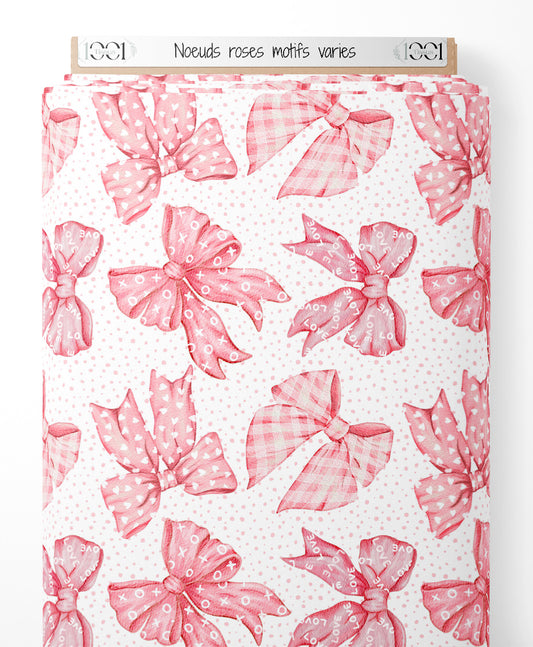 Tissu - Nœuds roses motifs variés