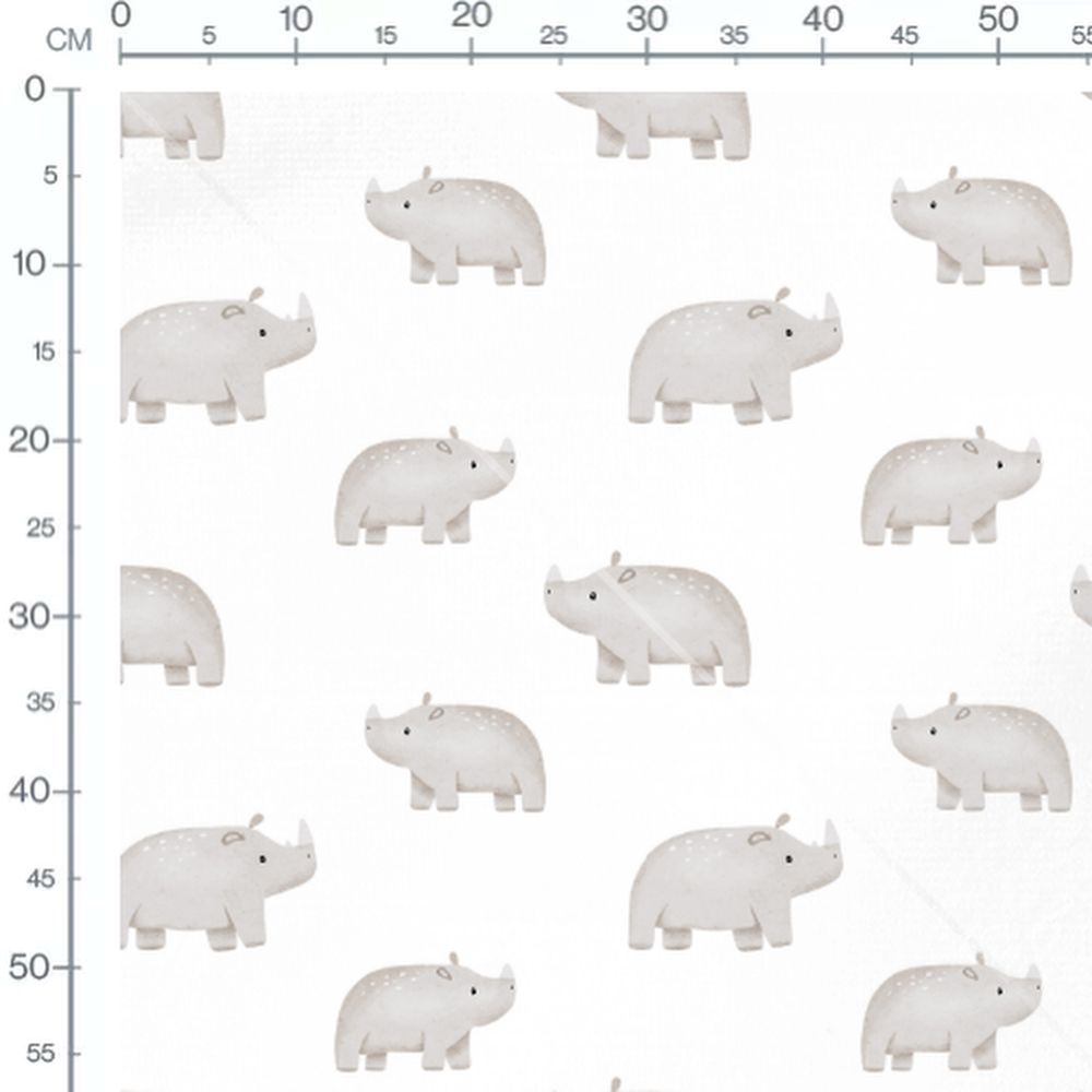 Tissu - Rhinocéros gris dessinés