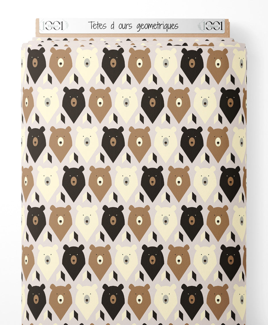 Tissu - Têtes d'ours géométriques