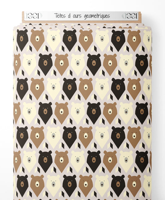 Tissu - Têtes d'ours géométriques