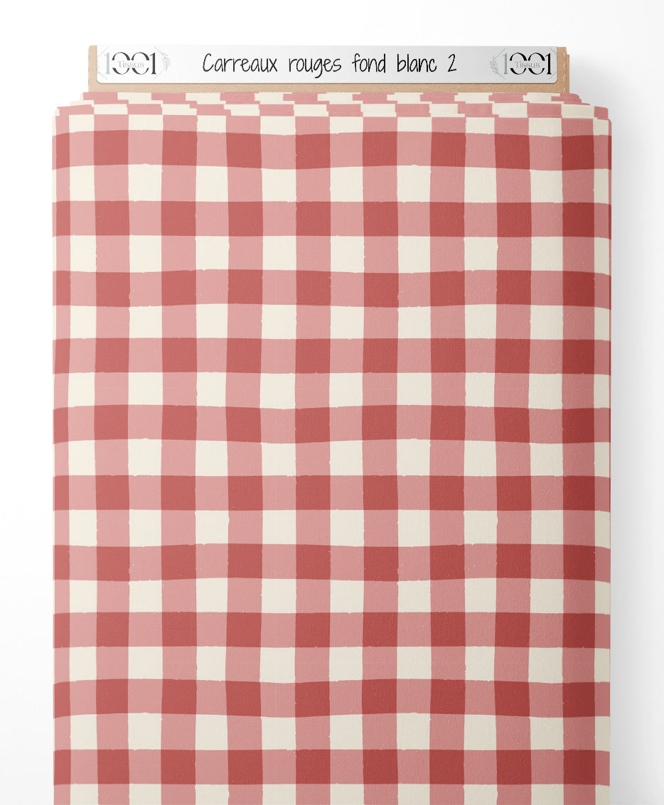 Tissu - Carreaux rouges sur fond blanc 2