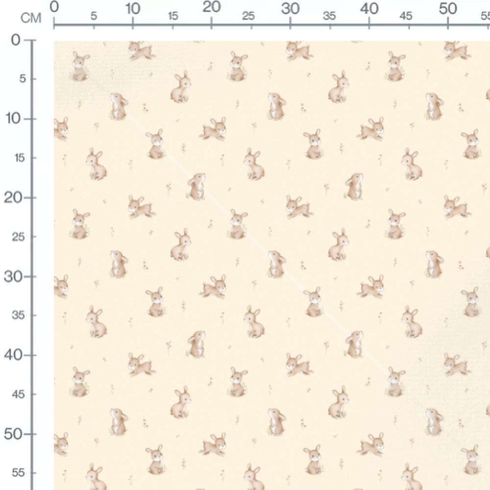 Tissu - Lapins beige sur fond crème