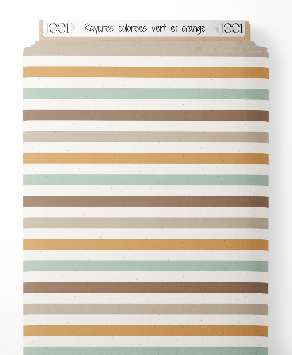 Tissu - Rayures colorées vert et orange
