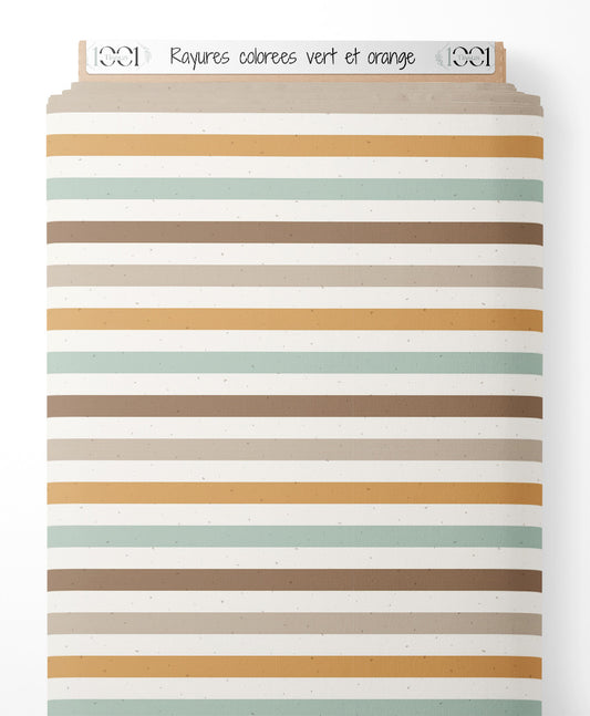 Tissu - Rayures colorées vert et orange