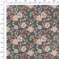 Tissu - Fleurs roses sur fond gris