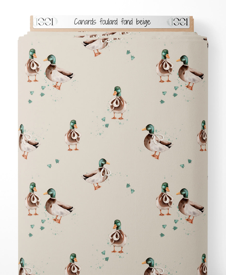 Tissu - Canards foulard sur fond beige