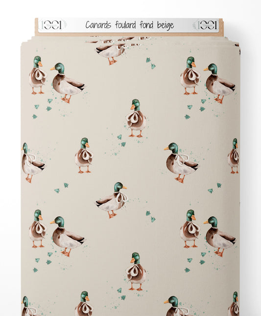 Tissu - Canards foulard sur fond beige