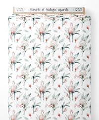 Tissu - Flamants et feuillages aquarelle