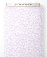 Tissu - Fleurs blanches et roses lilas
