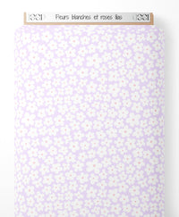 Tissu - Fleurs blanches et roses lilas