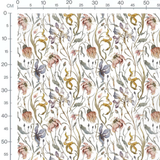 Tissu - Fleurs fanées sur fond blanc