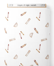 Tissu - Crayons et règles souriants