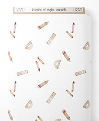 Tissu - Crayons et règles souriants