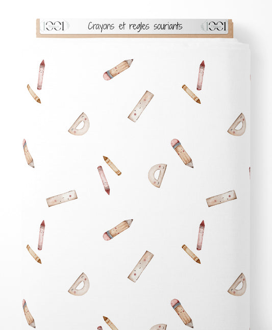Tissu - Crayons et règles souriants