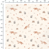 Tissu - Renards bruns et lapins crème