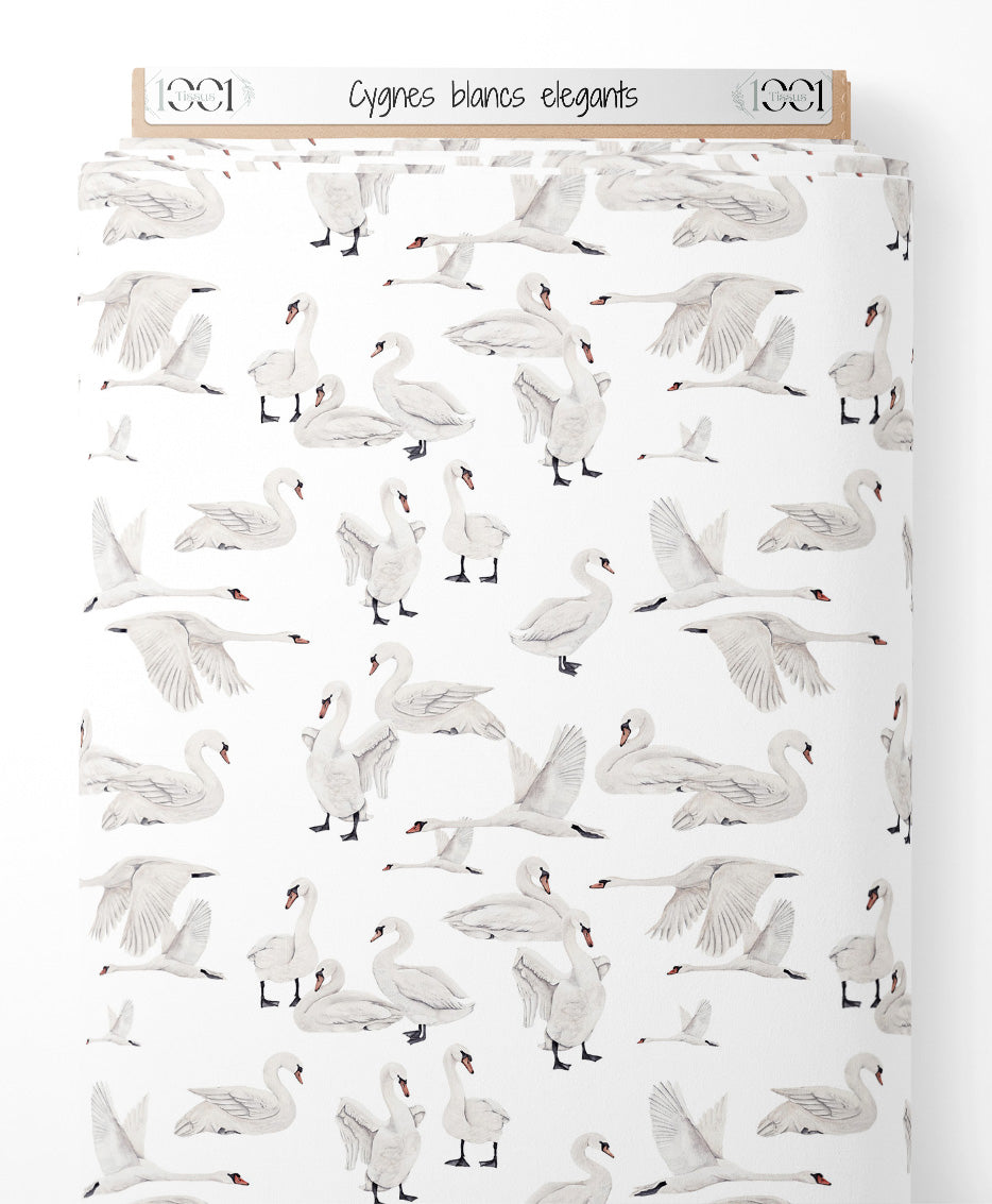 Tissu - Cygnes blancs élégants