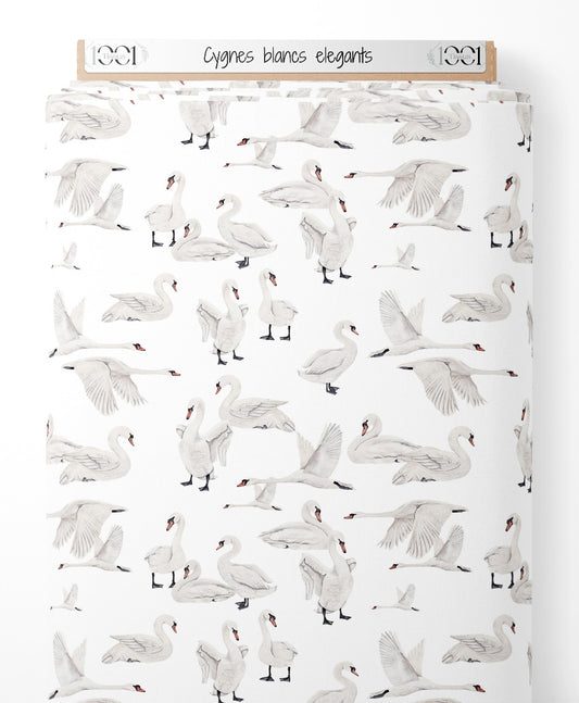 Tissu - Cygnes blancs élégants
